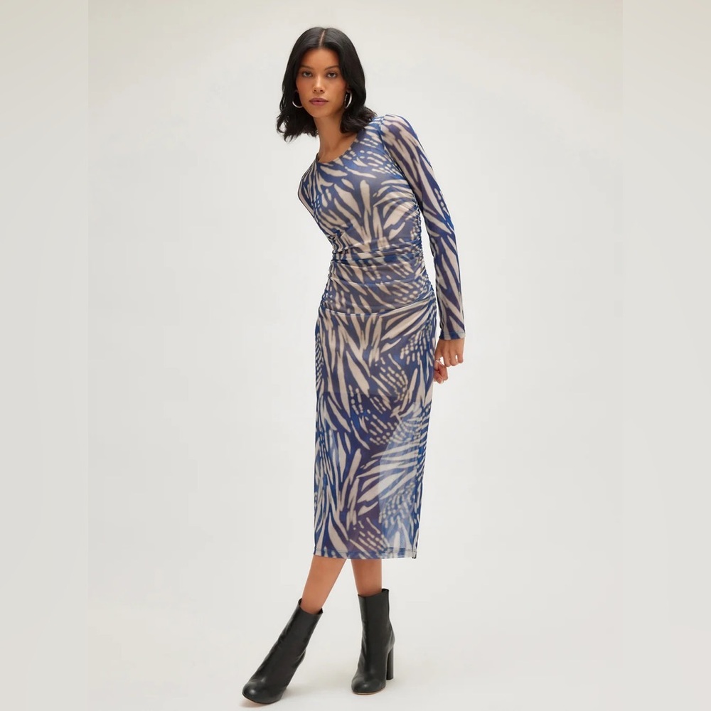 Fifteen Twenty side shirred midi mesh dress tropical print XS - Picture 4 of 7